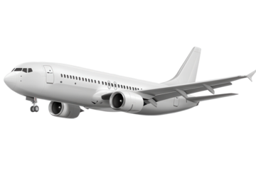 White commercial passenger airplane flying above a clear sky during daylight hours with a simple, streamlined design showcasing its aerodynamic features and operational capabilities