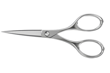 Obraz premium High-quality silver stainless scissors isolated on a white background for craft, sewing, and general use displayed in a gigapixel standard format