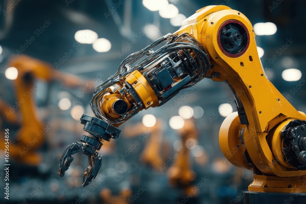 Poster advanced robotic arm system designed for manufacturing in digital industries demonstrates high preci
