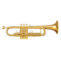 Obraz premium A polished golden trumpet stands out against a black background, showcasing intricate details.
