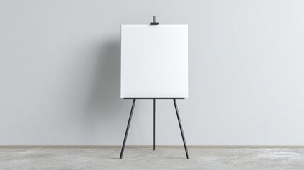Blank White Canvas On Black Easel In Minimalist Room. Ideal For Art Projects And Creative Presentations