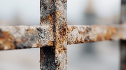 Rusty Metal Crossbar With Weathered Texture. Symbol Of Decay And Time Passage