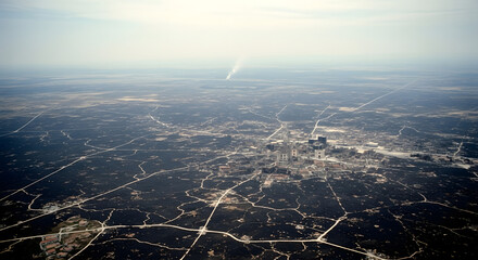 Aerial View of a Sprawling Cityscape Surrounded by Vast Woodlands