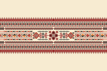 Traditional Tatreez embroidery horizontal seamless pattern, Palestinian border. Scalable vector design for print, background, template