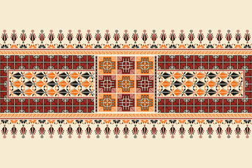 Traditional Tatreez embroidery horizontal seamless pattern, Palestinian border. Scalable vector design for print, background, template