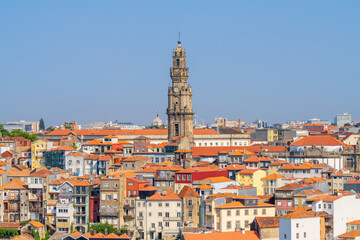 Fototapeta premium Cityscape with The Clérigos Church which is the tallest building in Porto, Portugal