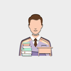 Minimalist teacher icon with books and desk in pastel tones