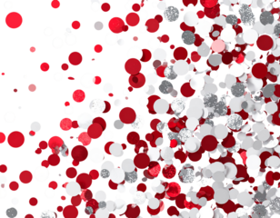  A dense cluster of small round holiday confetti dots in red, white, and silver, tight
