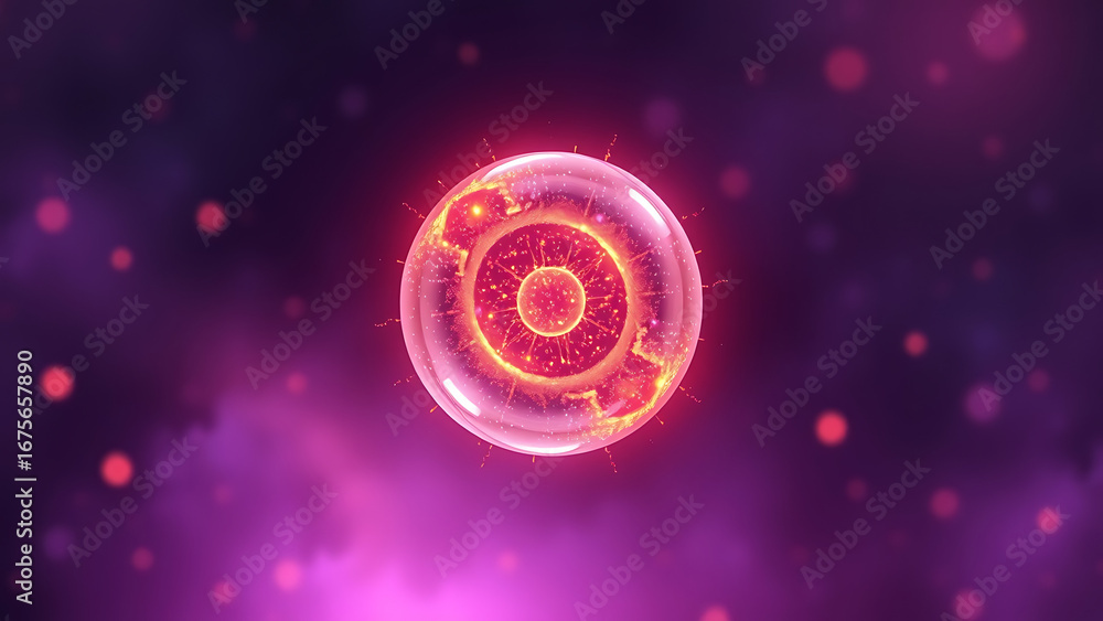 Poster bright glowing rotating particle 3d sphere in the universe abstract technology science engineering a