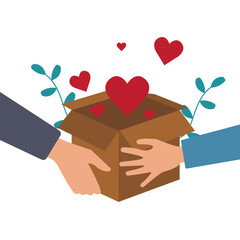 People charity donation box with red heart , humanitarian support concept , Helping others, Charity supported vector illustration
