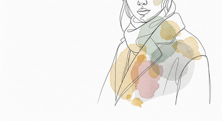 Obraz premium Watercolor sketch of a woman wearing a textured scarf