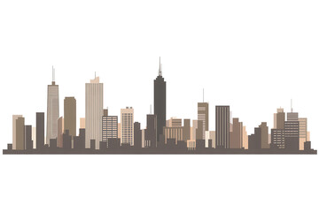City skyline silhouette at transparent background showcasing modern architecture and urban design with a mix of skyscrapers and buildings