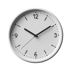Minimalist white wall clock isolated on transparent background.