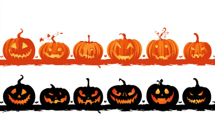 A Spooky Spectacle of Pumpkins: A vibrant display of carved pumpkins, showcasing varying expressions and sizes, captures the essence of Halloween's festive spirit.