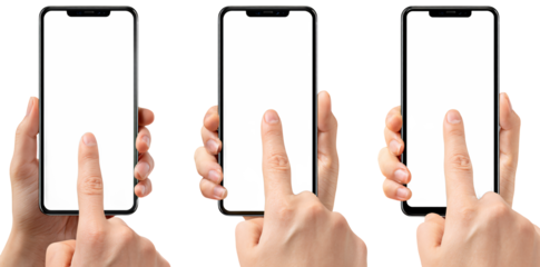 Three phones with transparent screens for app mockup presentation