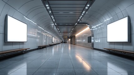 Subway station platform with blank billboard advertisement mockup for marketing and advertising campaign