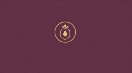 Golden Leaf & Drop Logo: Elegant gold logo design featuring a leaf and droplet within a circle on a deep maroon background. Perfect for branding in health, beauty, or nature-related businesses.