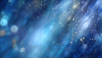 Abstract blue background with glittering gold particles