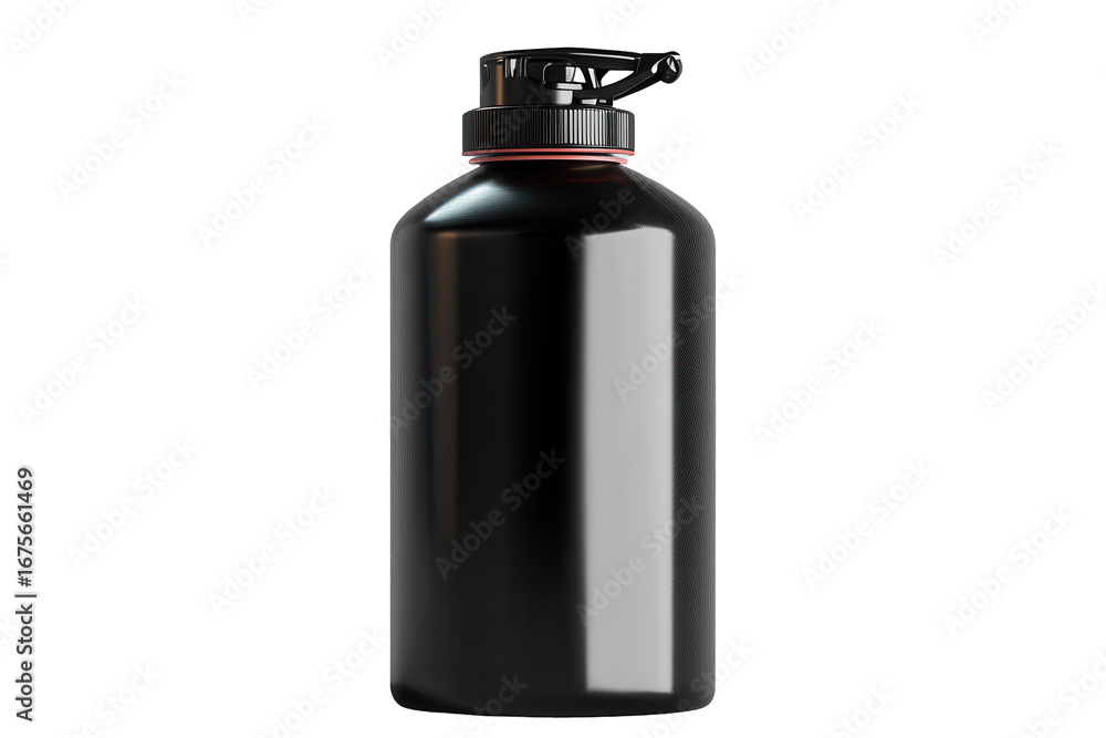 Poster detailed view of a black aerosol can with a spray nozzle against a transparent background showcasing