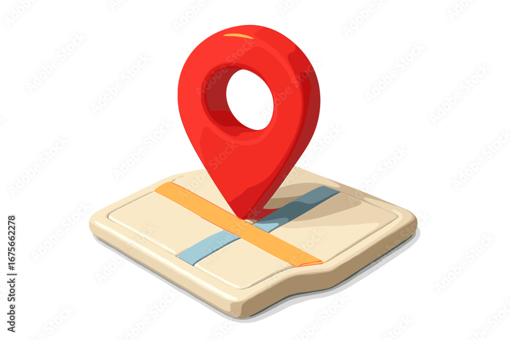 Poster red pin point on map for location and navigation. gps marker for destination and delivery. 3d render