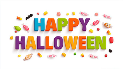 Happy Halloween Wishes with Colorful Candies: A vibrant and festive scene, with colorful Happy Halloween letters surrounded by an assortment of delicious candies.