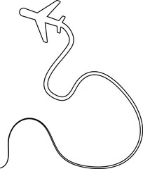 Airplane line path route, flight. Travel icon