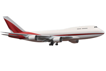 Large commercial airplane flying through a clear sky, soaring high above the clouds during daylight hours with a sleek design and vibrant colors enhanced for visual impact