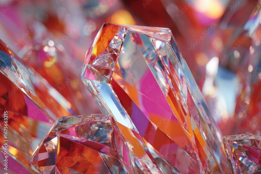 Poster colorful sparkling crystal shards create an enchanting background reflecting light and vivid hues in