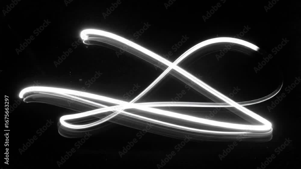 Poster abstract white light painting with dynamic curves and swirls on a black background creating a futuri
