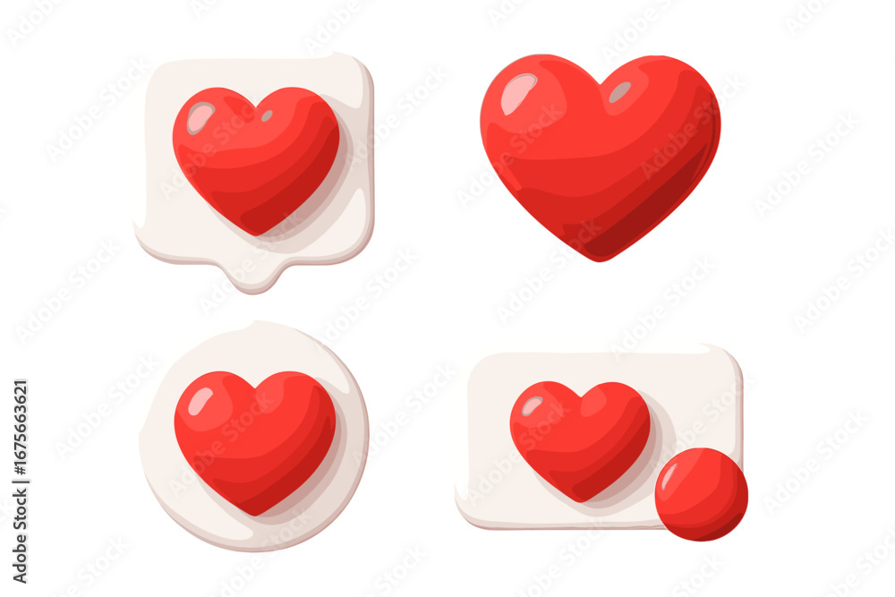 Poster social media 3d icon set with red heart. love, like, and notification symbols for web and mobile app
