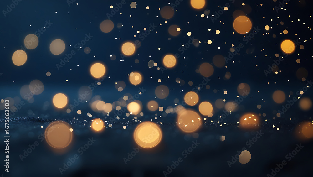 Poster magical bokeh lights and sparkling particles creating a dreamy and festive atmosphere on a dark back