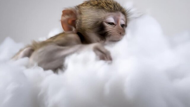 Baby monkey in fluffy white clouds