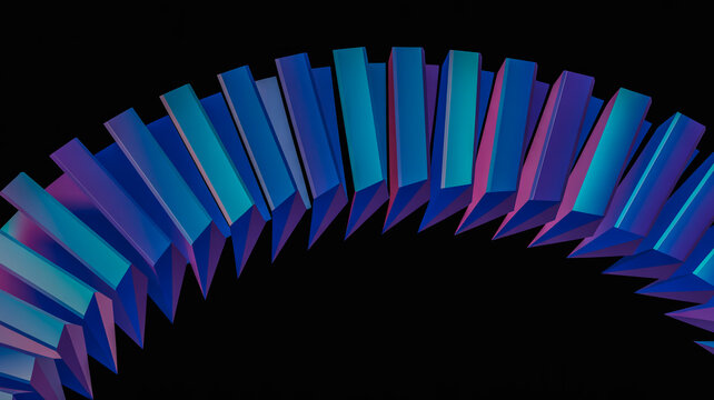 Abstract Archway of Blue and Purple Geometric Shapes on Black Background curve - Powered by Adobe
