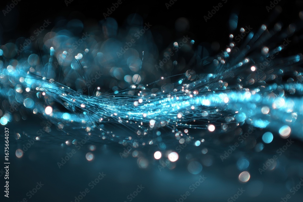 Poster blue sparkling light line element creates an enchanting visual display in a dark environment during 