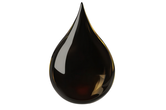 Oil drop isolated on transparent background showcasing a glossy surface and sleek shape, emphasizing texture and color details for visual appeal