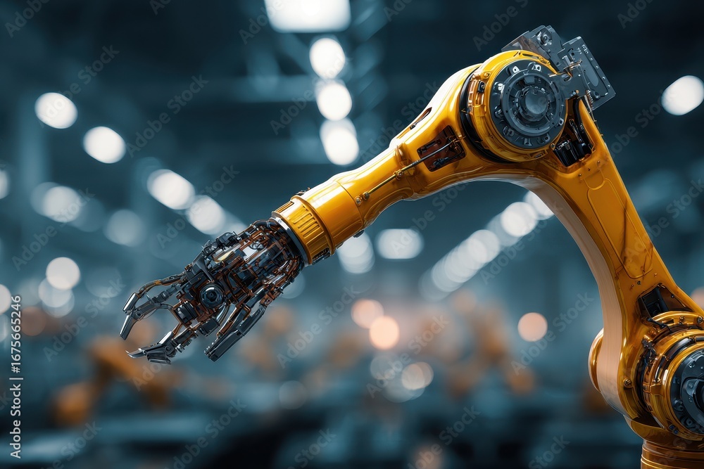 Poster innovative robotic arm system designed for industrial automation with advanced features and precisio
