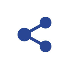 A vibrant, simple graphic design of a dark blue network symbol against a black background.
