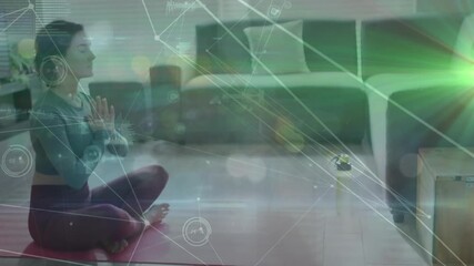Animation of network of connections over caucasian woman meditating - Powered by Adobe