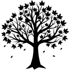 Obraz premium Flat Vector of Full Grown Maple Tree with Red and Orange Leaves and Fallen Leaves Maple Tree Autumn Vector Illustration Minimalist Maple Tree Design Flat Maple Tree Vector for Nature Scenes 