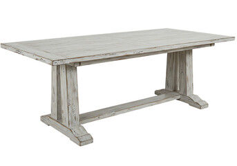 Whitewashed Wooden Outdoor Dining Table: Rustic Farmhouse Style Patio Furniture isolated on transparent background