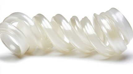 A close-up of a coiled, off-white, plastic object, likely a light bulb.  It's smooth and glossy