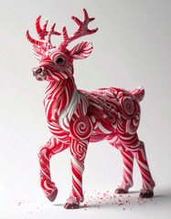 Candy deer Figurine with Red and White Peppermint Swirls on White Background