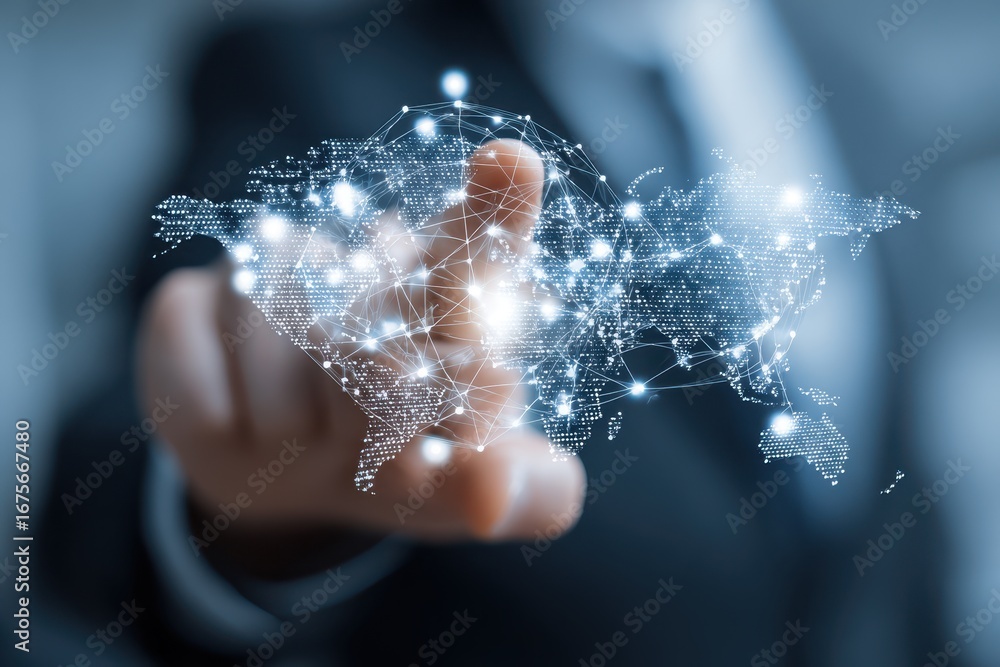 Aufkleber global business networking structure representing connectivity and collaboration in a high-resolutio
