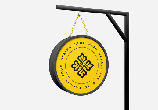 Round Hanging Storefront Logo Sign Mockup