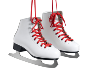  Hanging Ice Skates with Red Laces, Angled View, Transparent PNG