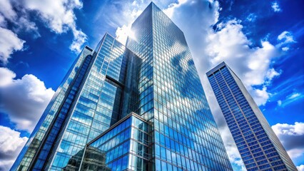 Obraz premium Sleek glass high-rise against blue sky