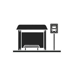 Simple, monochromatic illustration of a bus stop at night.