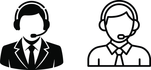 Customer Support Representatives Wearing Headsets Vector Illustration Providing Excellent Service and Assistance to Clients with Professionalism and Dedication in Black and White