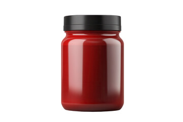 Bright red plastic jar for whey protein and mass gain supplement, designed for fitness enthusiasts and gym-goers seeking nutritional support