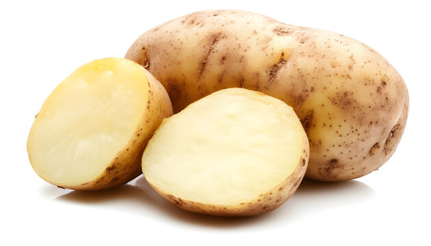 One peeled raw potato isolated on white